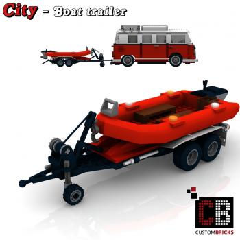 Custom T1-Bus red trailer with big boat