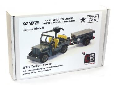 CUSTOM WW2 Willys Jeep mit M416 Trailer und Soldat aus LEGO® Steinen