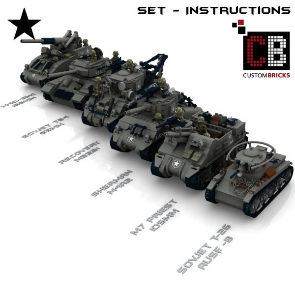 Custom WW2 Allied Tank Set - T34, T26, M40, M32B1, M7-Priest, M4A2 and Firefly