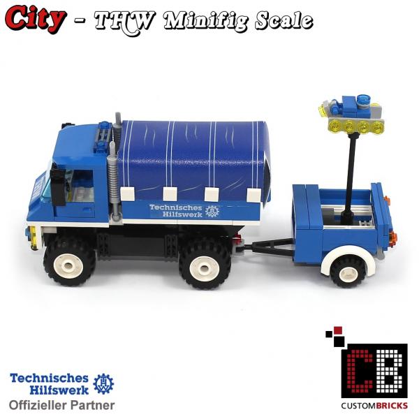 THW vehicle with light trailer made of LEGO® bricks