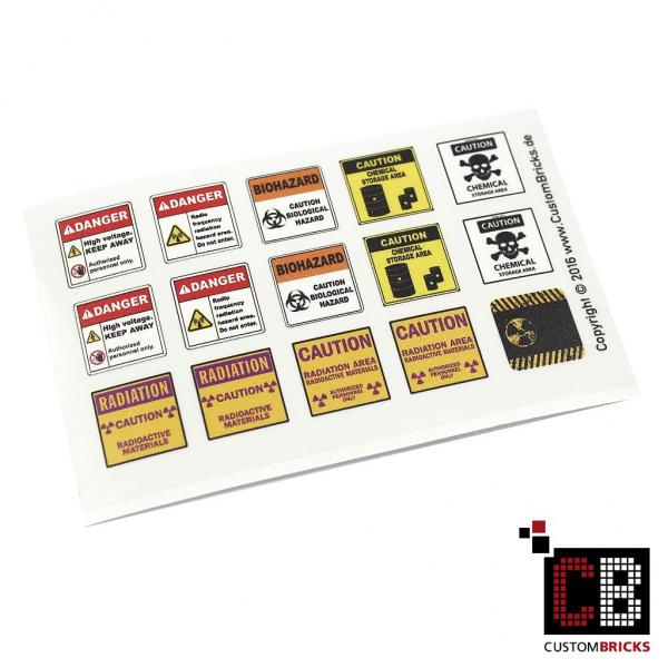 CustomBricks Gefahrenhinweise aus LEGO Teilen und Custom Stickern